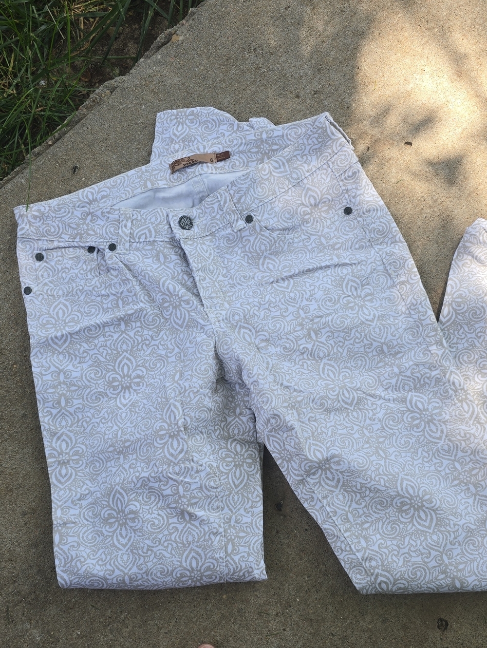 Prana KARA Cream and White Patterned JEANS